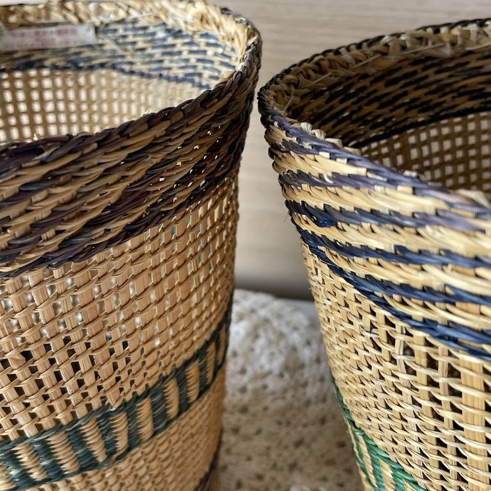 Vintage Boho Handwoven Chinese Basket Planter 70s Peoples Republic Of China Set